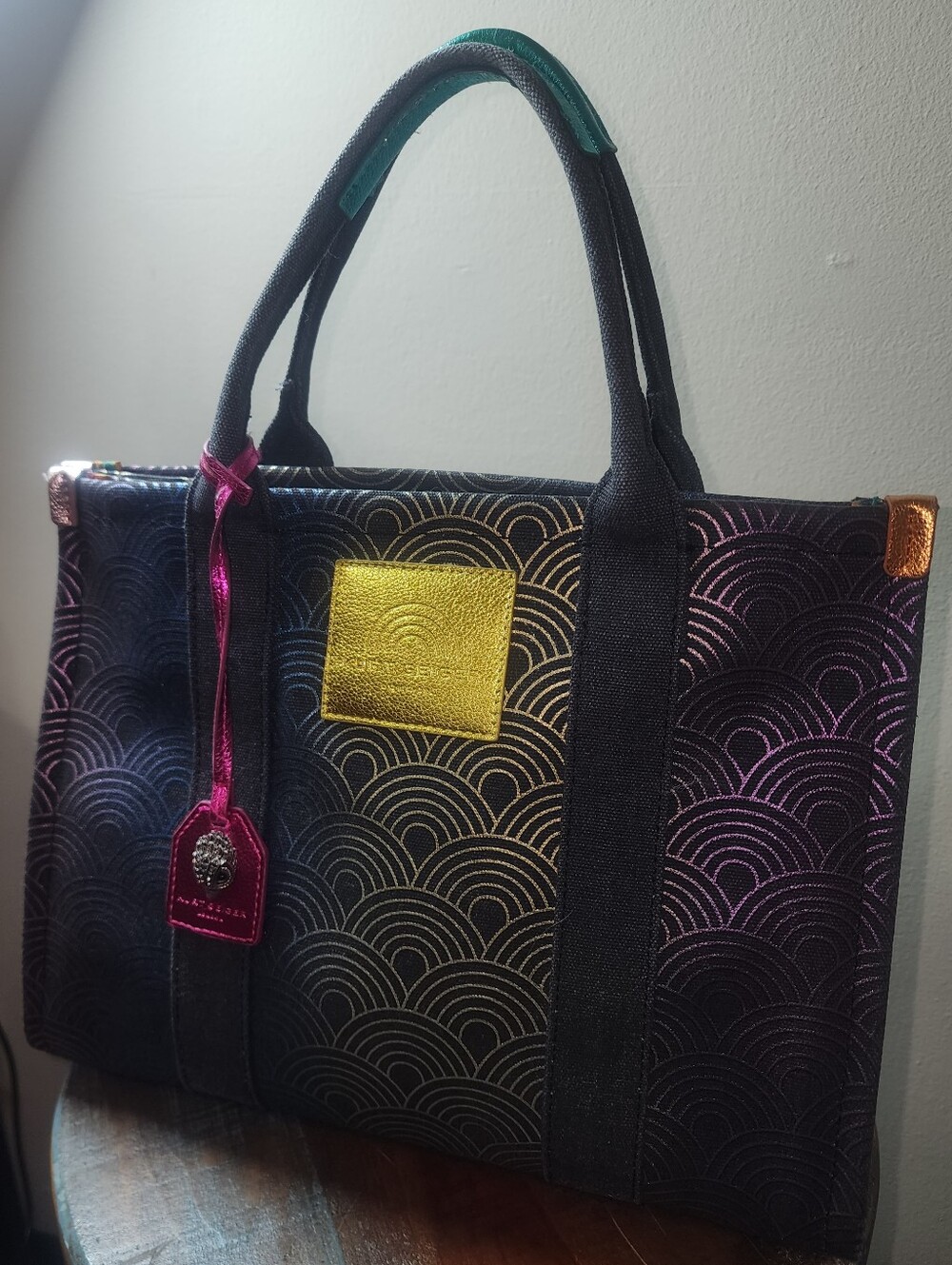 Kurt Geiger London Metallic Ombre Wave Small Tote Denim Bag Pink Accent NWOT